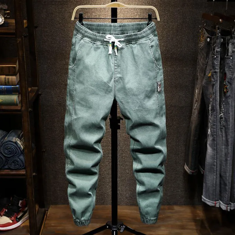 Storstorens Klassiska Grå Gröna Jeans Elastiska Lösa Denim Jean Byxor Man Plus Storlek M-3XL Casual Pants Oversized Jeans