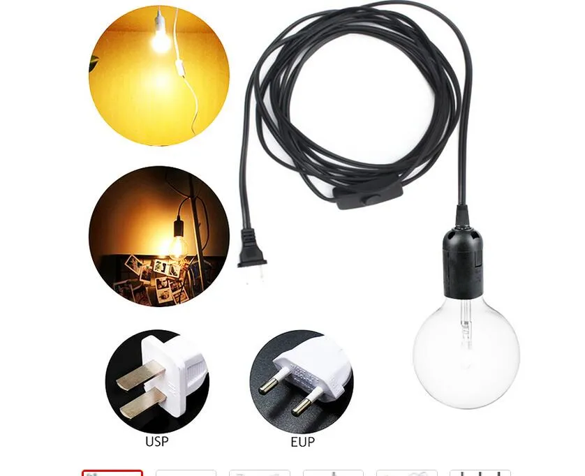 E27 Lamp Bases Pendant Lights 1.8m Power Cord Cable EU/US Plug Hanging Lamp Adapter With Switch Wire For Pendant E27 Socket Hold 2pcs