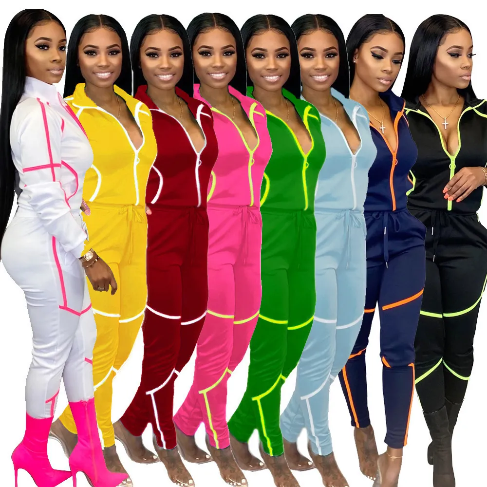 Women Sport Tracksuit Set Fashion Long Sleeve Pencil Pant Panelled