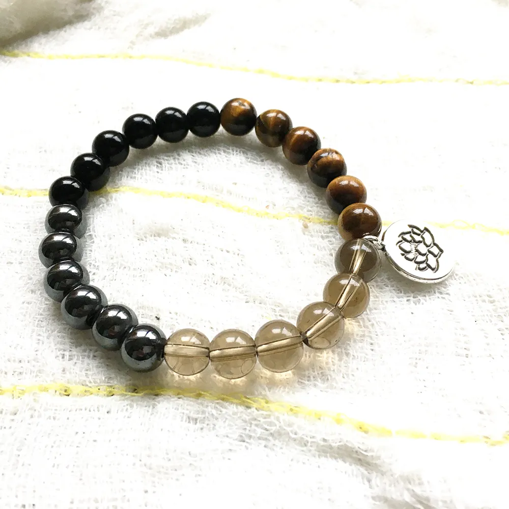 MG0825 New Design Smoky Quartz Mala Bracelet Natural Tiger Eye Stone Bracelet 8 mm Black Tourmaline Hematite Energy Yoga Bracelet235T