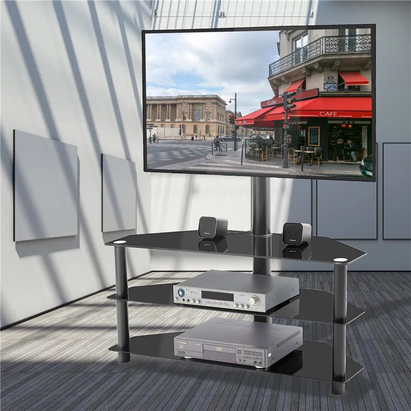 Bolümüzde stok, siyah çok fonksiyonlu TV standı yüksekliği ayarlanabilir braketi döner 3 katlı ev oturma odası mobilya w24105047