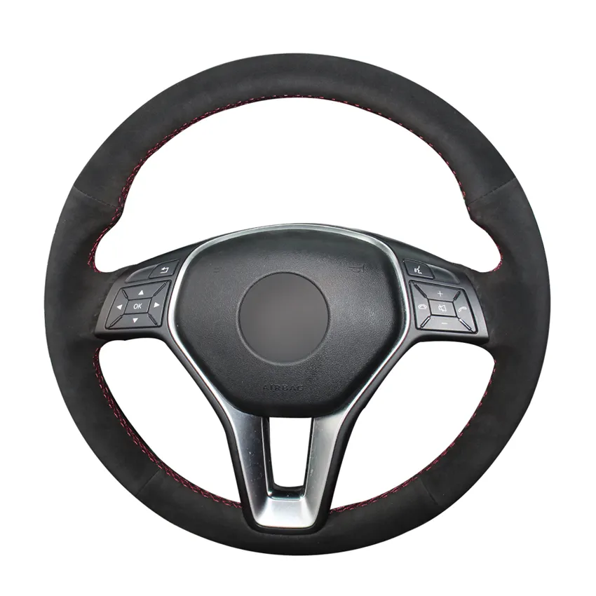 DIY الأسود الجلد المدبوغ التوجيهية جلد السيارات تغطية عجلة القيادة لسيارات مرسيدس بنز الفئة- 2013-2015 B-كلاس 2011 2012 2013 2014 CLA
