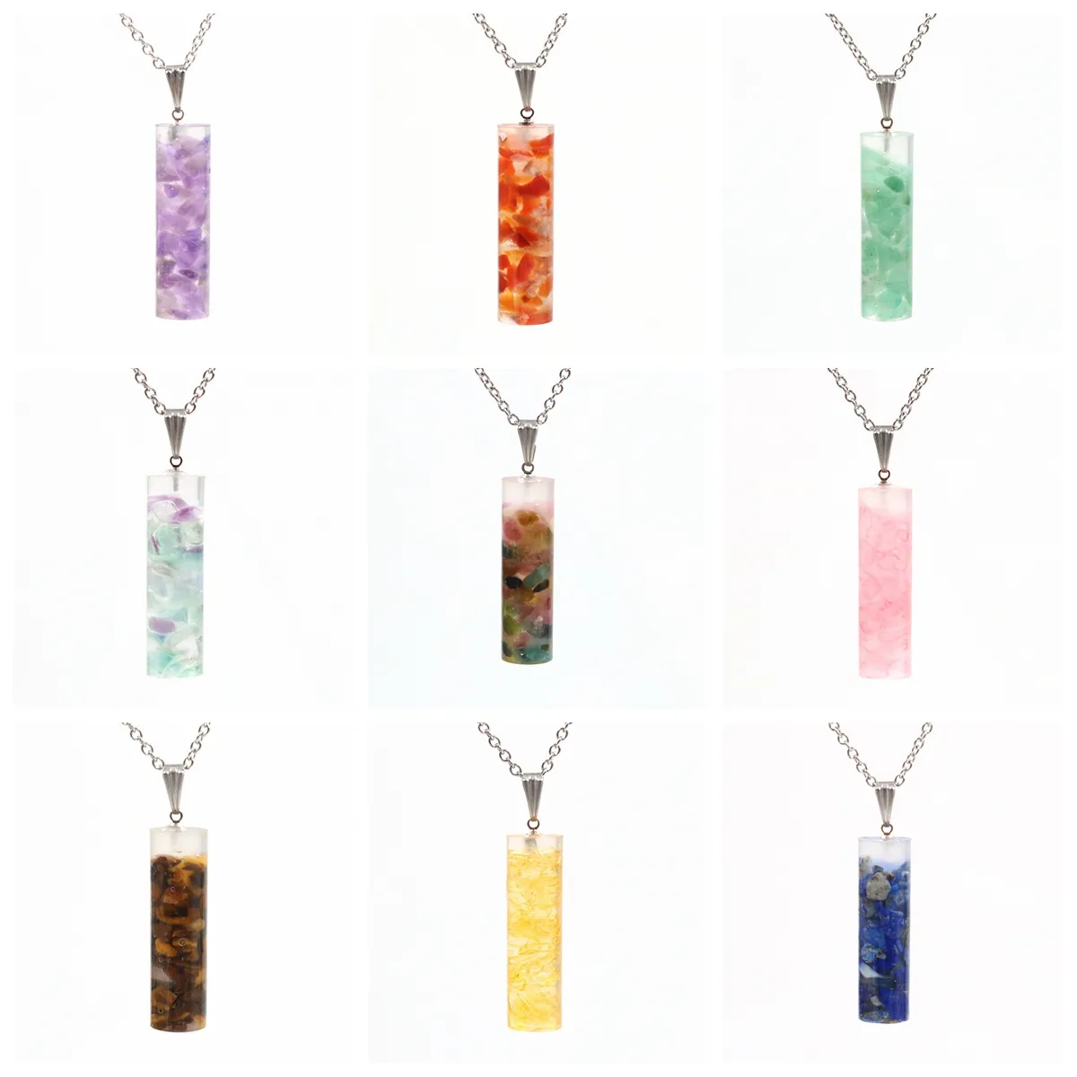 QIMOSHI Handmade Raw Quartz Column Pendant Necklace for Women Men Crystal Point Pendants Jewelry