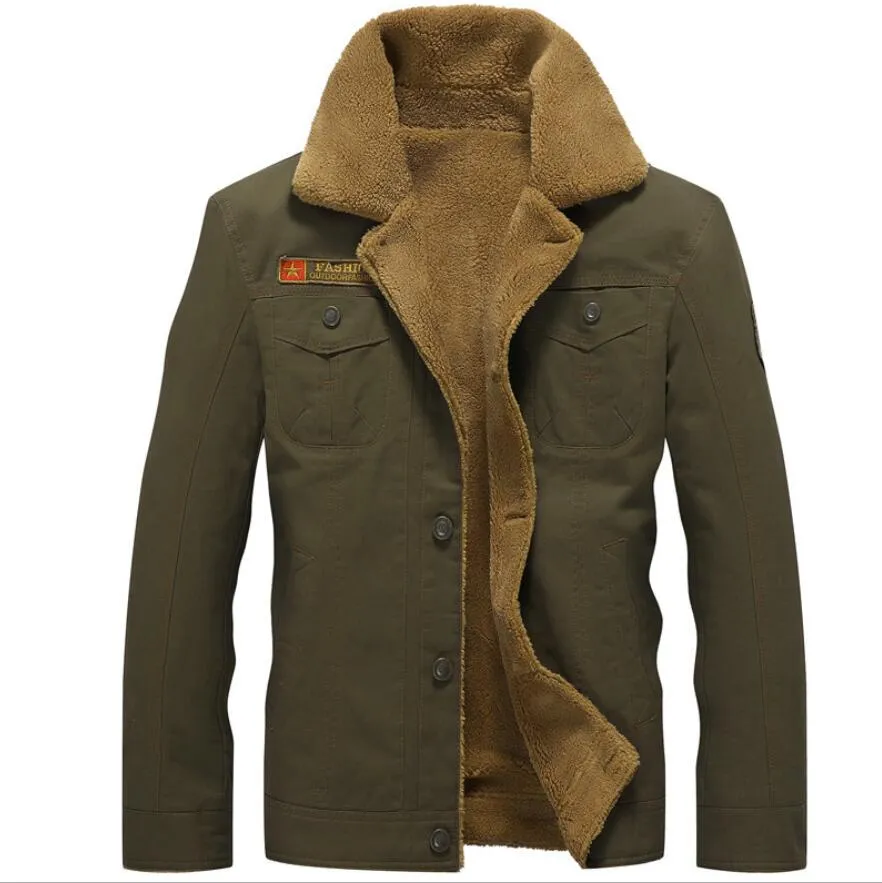 US Army Warm Fleece Mannen Jas Revers Collar Outdoor Winter Sugar Daddy Multi Pocket Heren Outlebey Jassen Plus Size M-5XL