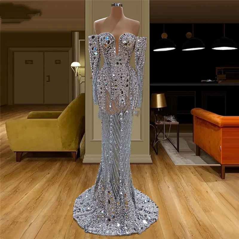 Robe De Soiree Perle Complete Hors Epaule Avec Perles De Cristal Voir A Travers La Robe De Bal De Sirene Pour La Fete De LArabie Saoudite Du 294 97 DHgate