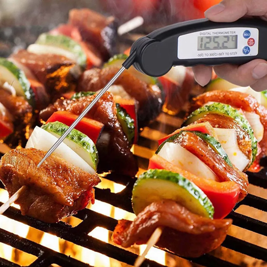 Digital LCD Alimentação Termômetro Probe Folding Cozinha Termômetro churrasco de carne Forno Oil Temperatura da água Teste Ferramenta HHA1546