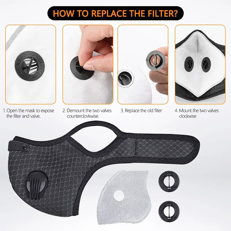 Unisex Sports Bike Dustproof Face Mask - Reusable With Breathing Valve & Filter
