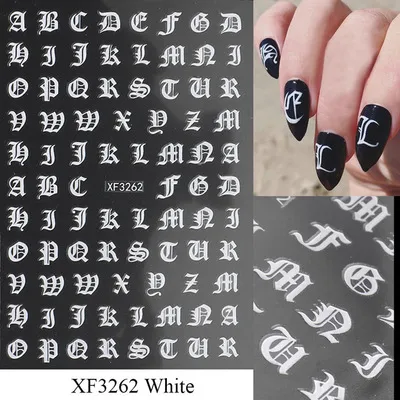 3D Laser Gold Letter Black Character Nail Art Ring Sticker With UV