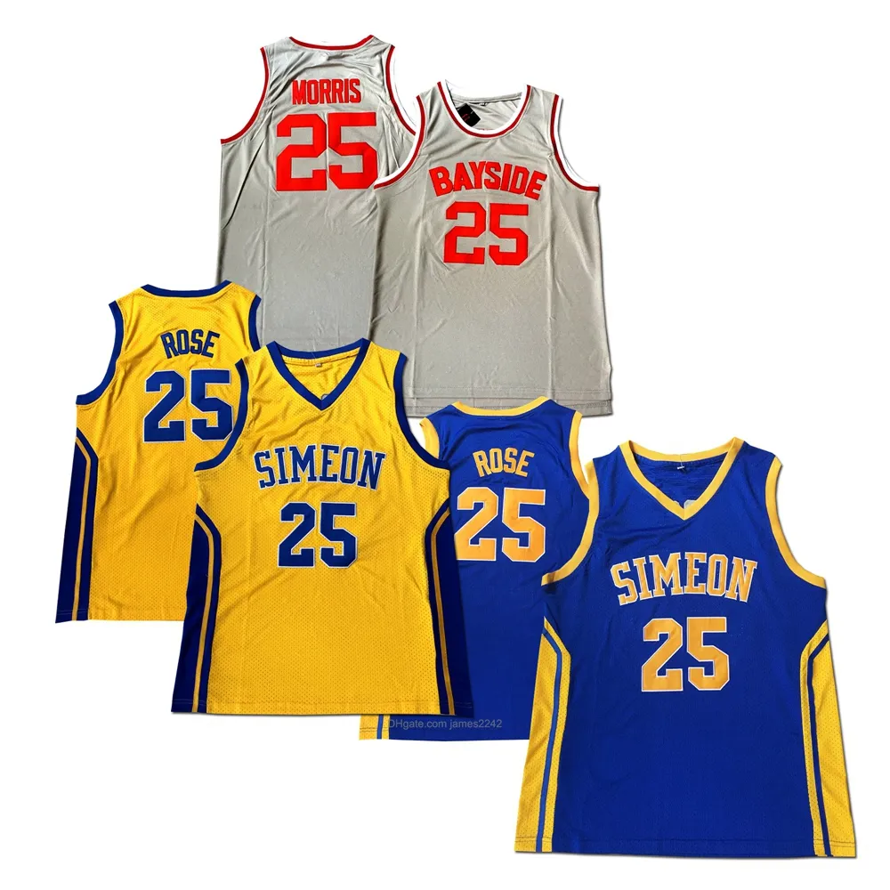 Derrick Rose #25 Simeon Zack Morris Basketball Jersey High School Movie Maglie blu giallo grigio 100% ED size S-XXL di alta qualità