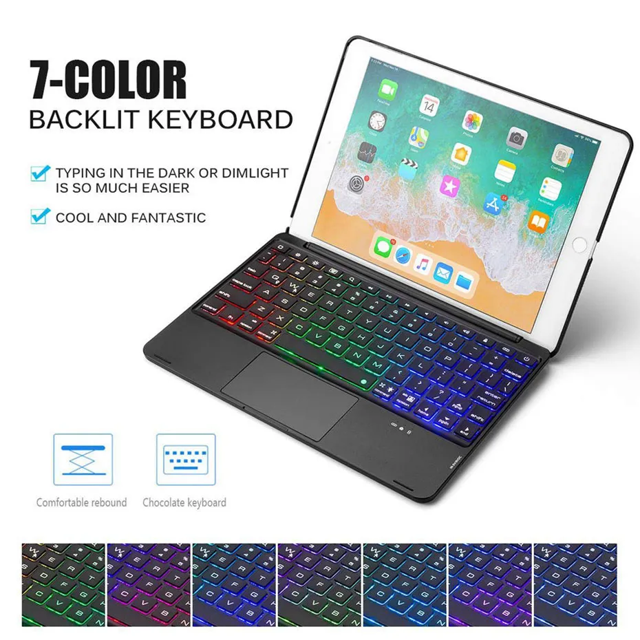 Para ipad pro 9.7 novo caso de ar do iPad com teclado Bluetooth touchpad LED Backlit de alumínio sem fio
