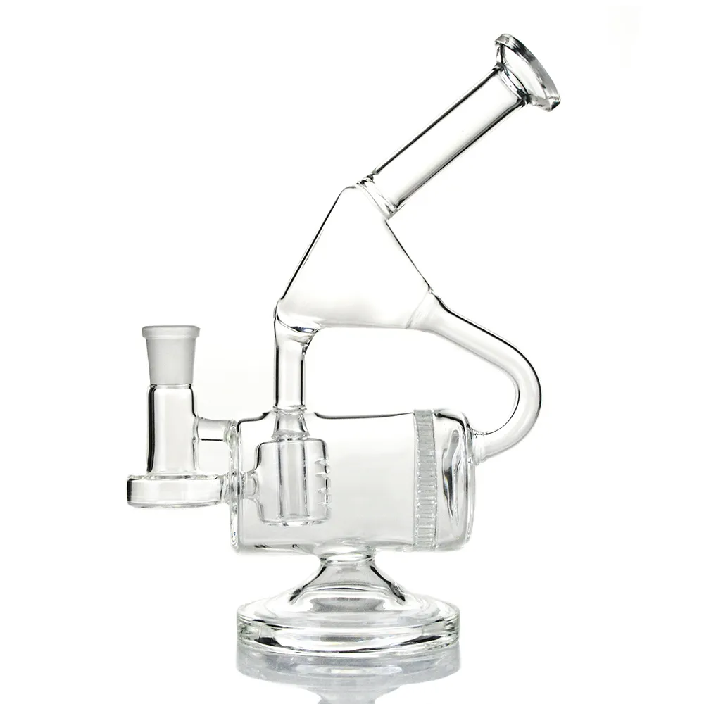 Unique Recycler Glass Bong Narghilè Pettine Perc Recycler Oil Rig Tubi dell'acqua da 9 pollici Bong trasparenti con giunto femmina da 14,5 mm WP143