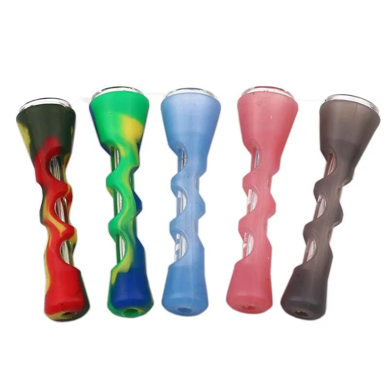 Rökning Prometheus One Hitter Bat Silicone Portable Straight Pipe Pyrex Glass Tobaksrör med 5 olika färger