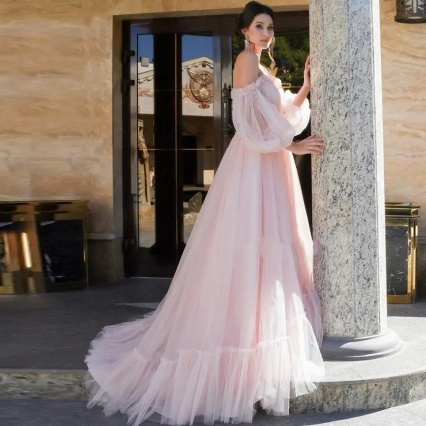 Pink Wedding Dress Fashion Off Shoulder A Line Puff... From  Donnaweddingdress12, $114.32 | DHgate.Com