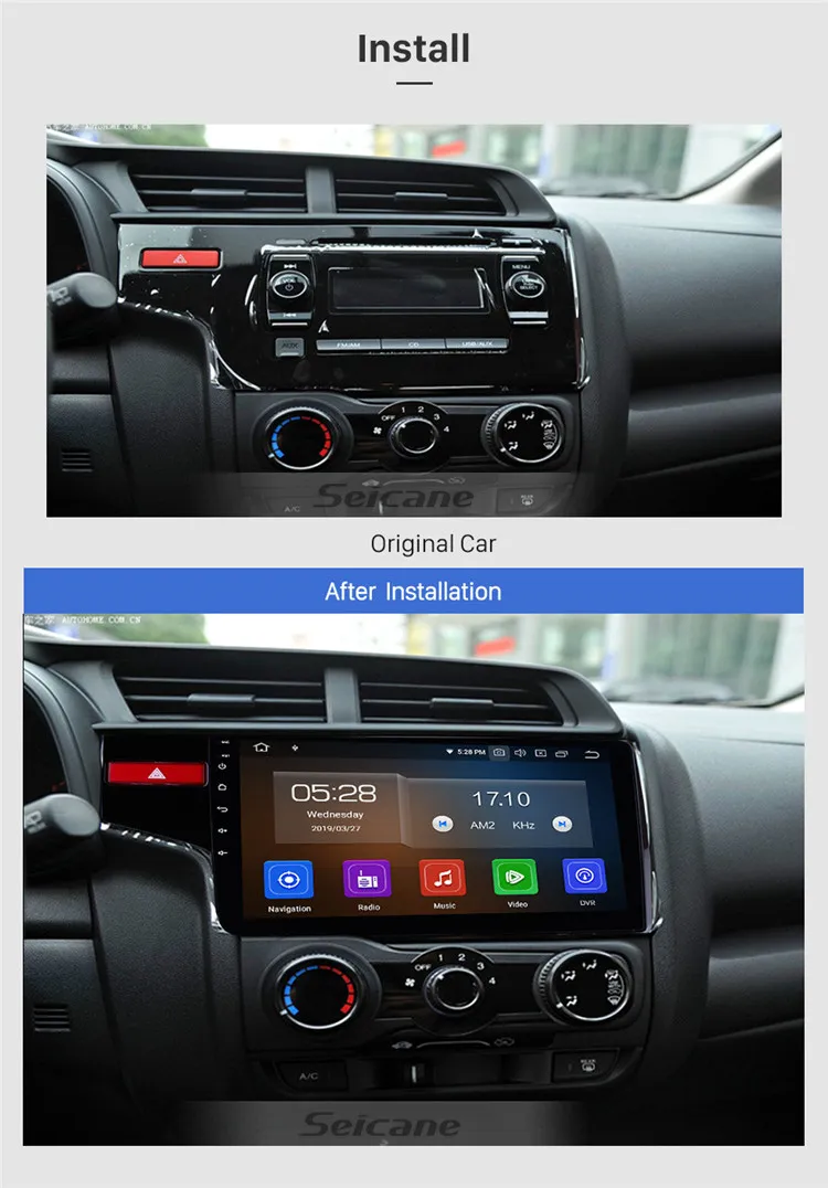 10.1Inch Android 9.0 GPS Navigation system for 2014-2016 HONDA FIT with Bluetooth music aux Support Rearview camera OBD II
