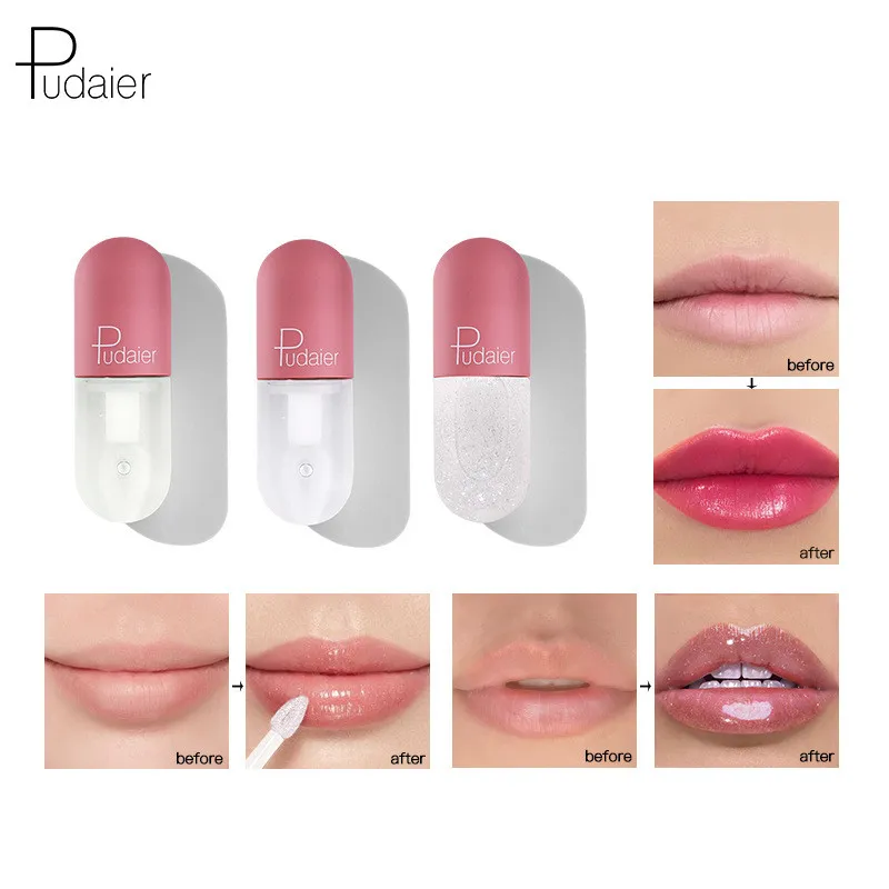 Pudaier Lip Plumper Lipgloss Volumising nawilżający wargi naprawy Zmniejsz połysk Lip Line Line Natural Makeup Lipstick 6szt