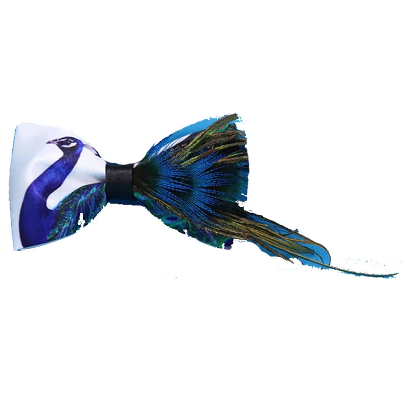 Feather Bow Tie Mäns Naturliga Blå Påfågel Plume Nattklubb Bröllop Groom Klassisk Trendig Personlighet Högkvalitativ Bowtie Unisex