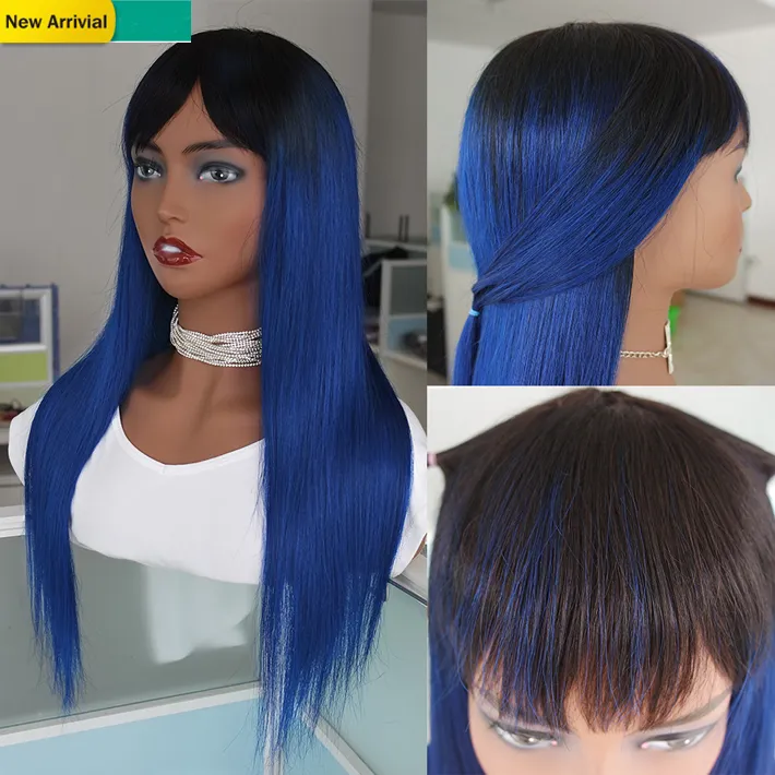 Dark Roots Blue Wig 100 Natural Human Hair Malaysian Remy