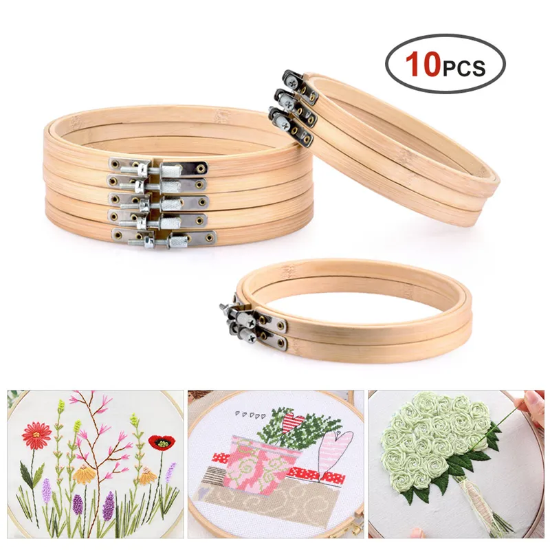 바느질 개념 도구 10pcs/set 13cm/15cm 실용 자수 후프 프레임 세트 대나무 나무 나무 고리 DIY 크로스 스티치 바늘 공예