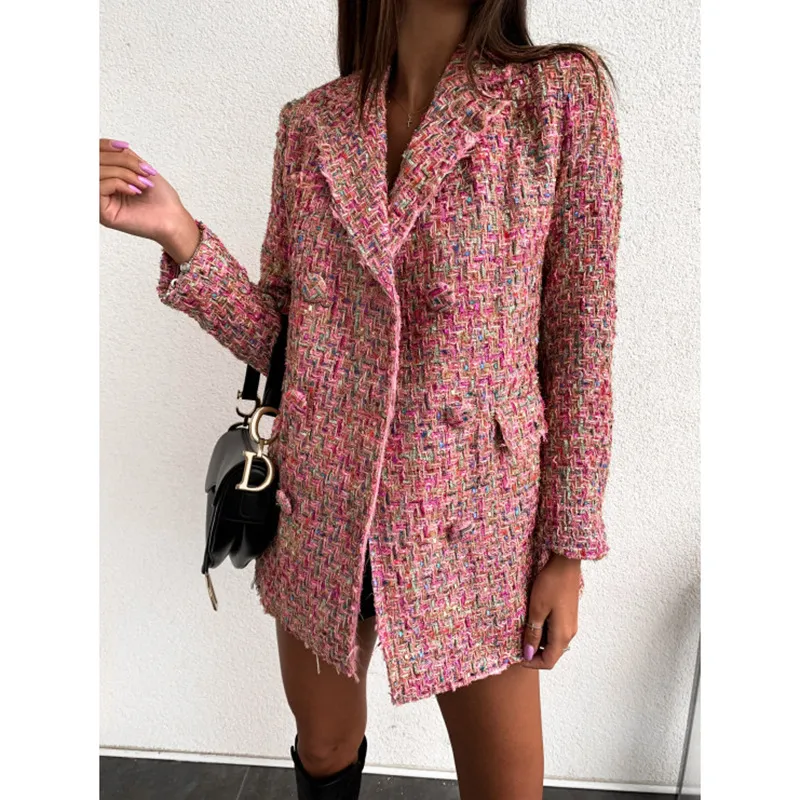 Laine De Femme M lange Veste Tweed Rose 2021 Printemps Automne