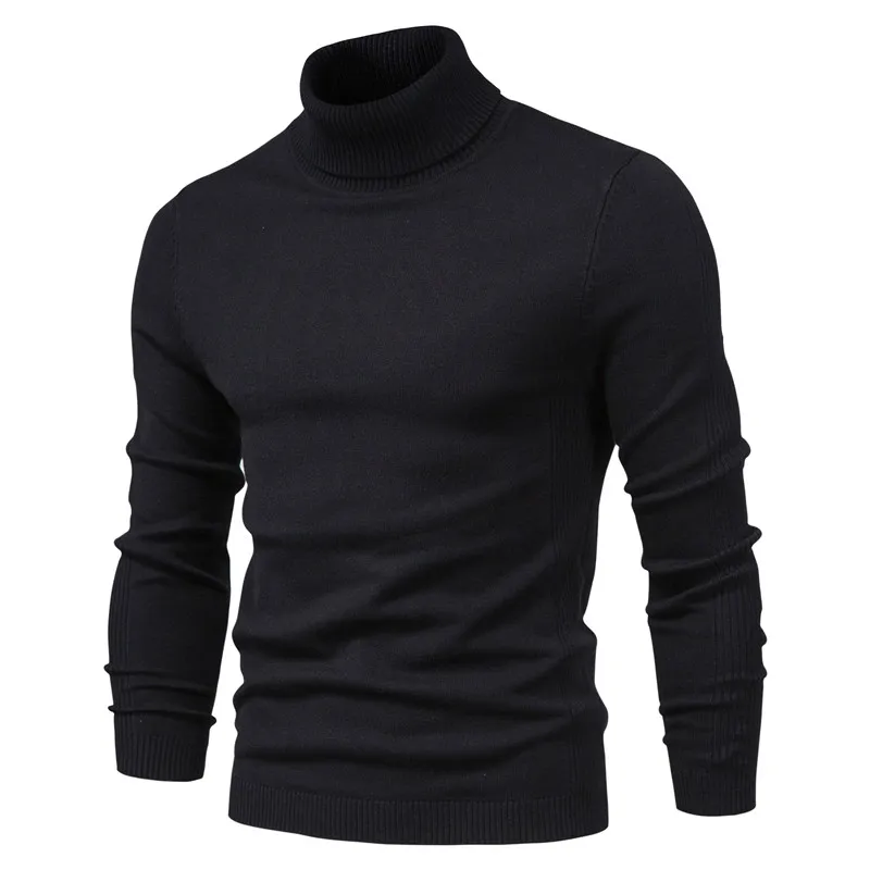 Winter Turtleneck Thick Sweaters Mens Casual Turtle Neck Solid Color Quality Warm Slim Sweater Men Pullover Male