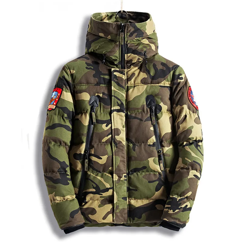 Parkas Vinterjacka Herr 2022 Kamouflage Army Tjock Varm Kappa Herr Parkajacka Herrmode Huva Bomull Vadderad M-3XL QQ003