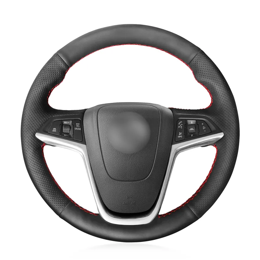 Opel Mokka 2012-2019 Insignia 2008-2013 Astra-J için el dikişli Siyah Suni Deri Kaymaz Araç Direksiyon Kapak