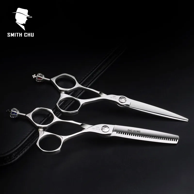 Smith Chu Crown High Quality XL156 6 Inch 440C Stainless Professional Salon Barbers Thinning Scissors Hairdress Scissors Sets334o