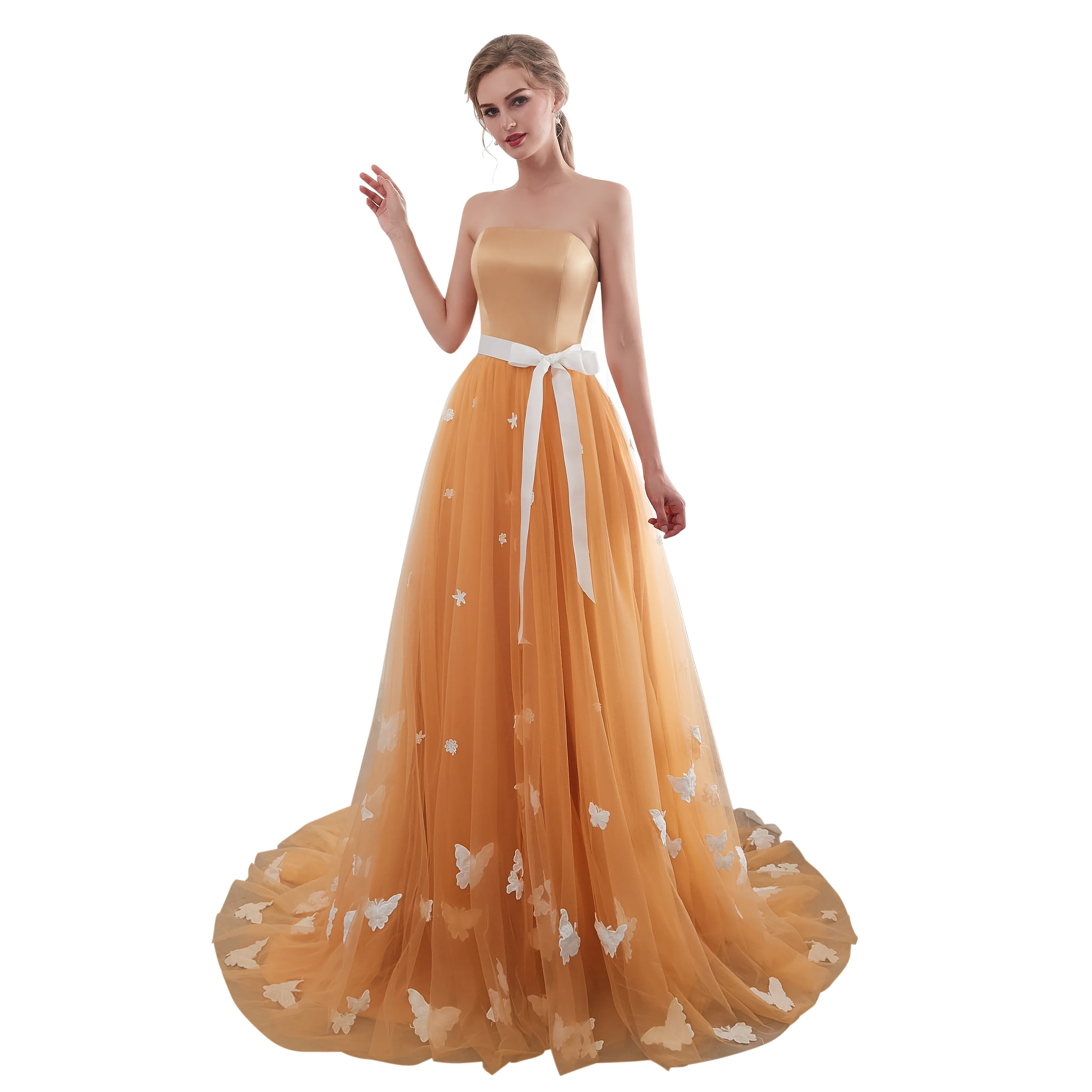 Orange Strapless Satin A-Line Wedding Dress with Butterfly Embroidery Lace  Applique Floor-Length Size 2 4 6 8 10 from Dhgate A-Line Wedding Dresses -  price 111.22