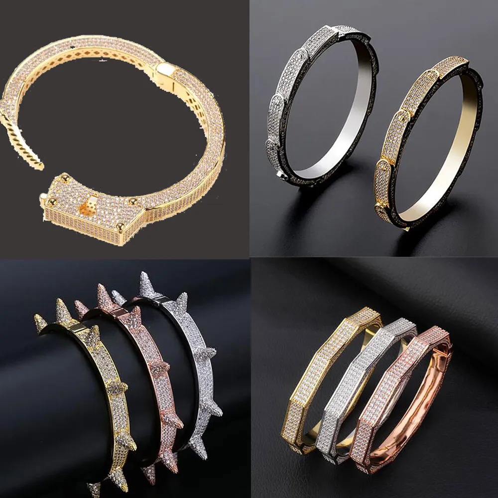 14K Iced Out Classics Fashion Designer Brace in oro; let Copper Bangle Cool CZ Stone Luxury Cubic Zirconia Hip hop Bracciali