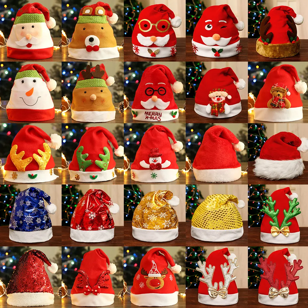 2020 Cappelli di Natale Rosso e bianco Bambino Cartoon Cappello di Natale Babbo Natale alce led Cappello incandescente Festa a tema natalizio Decorazione per bambini