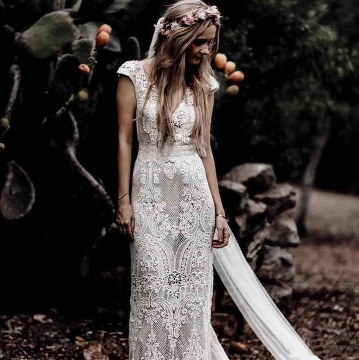Bohemian crochet wedding best sale dress
