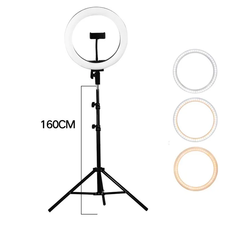 Photographie LED selfie anneau lumières 10 pouces 26cm lampe Camera Phone Anneau nuit avec flash 160cm Support trépied Monopodes pour le maquillage vidéo en direct