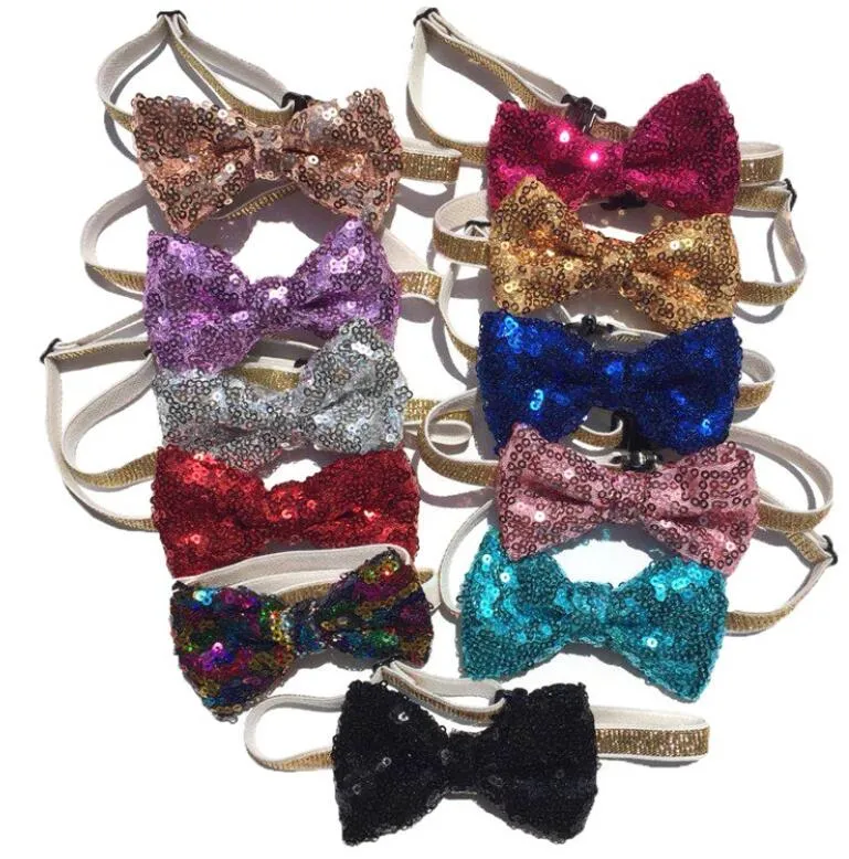 Pet Adjustable Sequin Bow Tie Pet Cat Dog Collar Neck Strap Grooming Accessories Pet Product Supplies Christmas Epacket