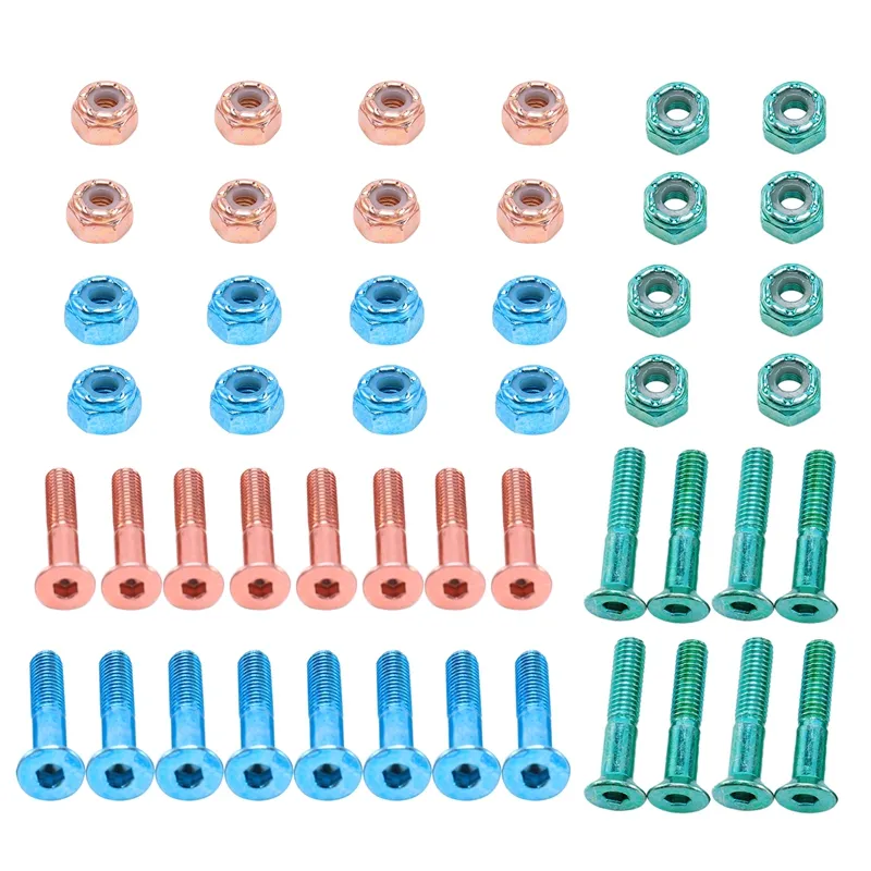 Set of 24Pcs Flat Head Replacement Skateboard Truck Hardware Longboard Mounting Screws Bolts 2.54 cm / 1inch