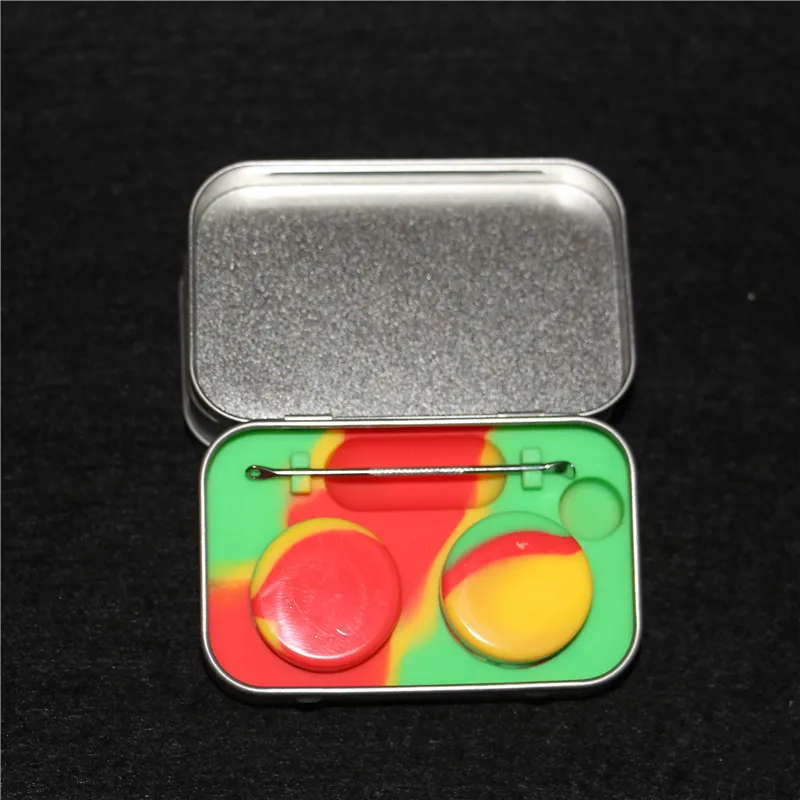 4 in1 iron box contain 2pcs 3ml silicon jars bho Containers and 1pcs dabber tool container for wax silicone dab