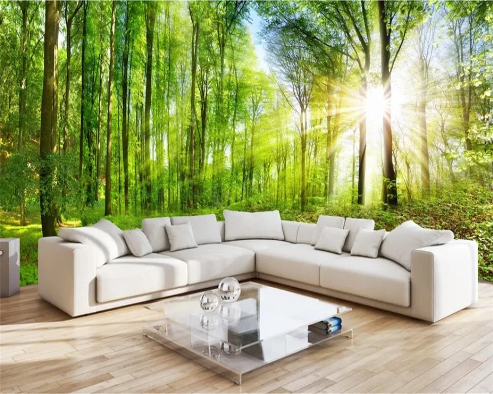 Landschap 3d muurschildering behang panoramisch bos zonnig mooi landschap woonkamer romantische landschap decoratieve zijde 3d muurschildering behang