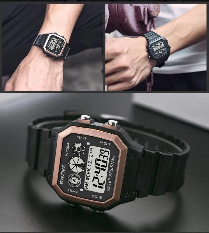 SYNOKE Fashion Men Digital Watches Sports Large Square Dial Waterproof Chronograph LED Male Electronic Watch Relogio Masculino