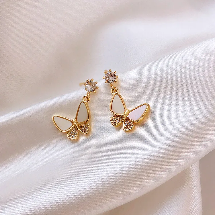 Korea Ingelegde Diamant Uitgesneden Vlinder Temperament Oorbellen Mode Oorbellen Netto Rood Nieuwe Prachtige Oorbellen Groothandel