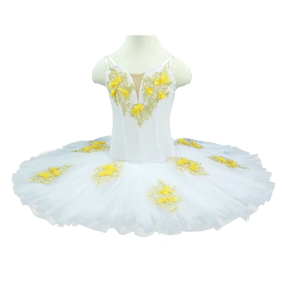 Girls leeping beauty professional ballet tutus flower fairy child performance stage costumes pancake tutu dress white velvet