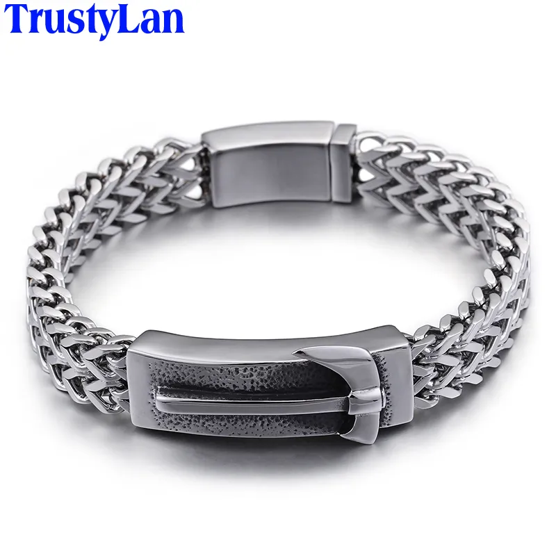 Trustylan punk rocker heren wrap armbanden 2020 14 mm brede 316L roestvrij stalen hamer armband voor mannen armband sieraden polsband