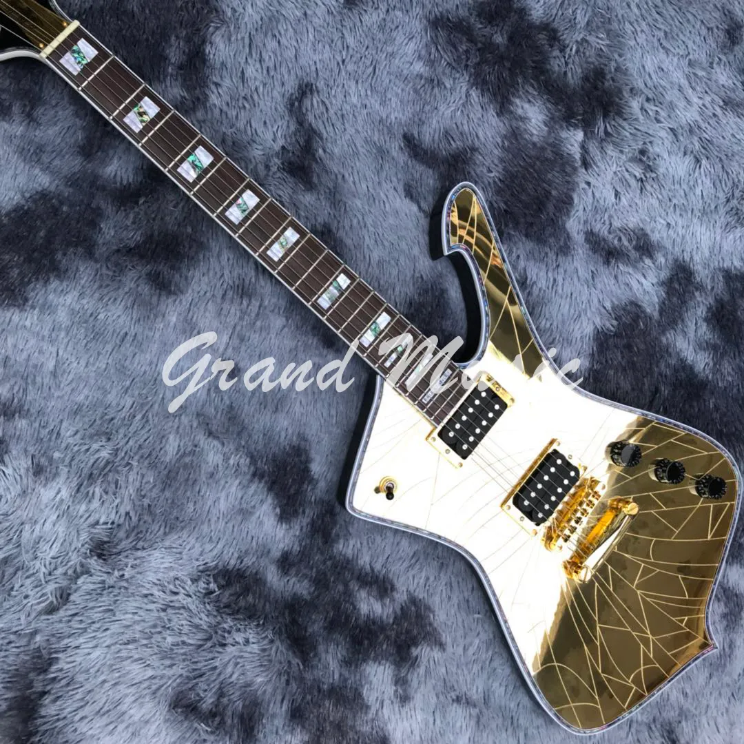 Custom Ordinary White Mirror Crack 6 String Electric Guitar Gold Mirror Veneer