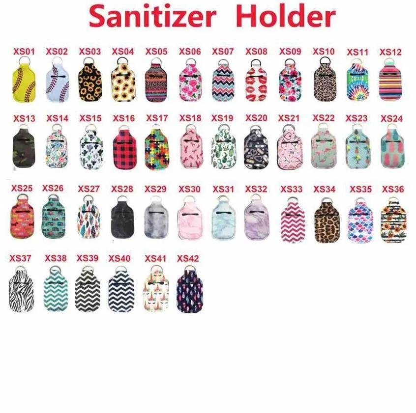 Sanitizer Holder Neoprene Hand Sanitizer Bottle Holder Lipstick Holders Lip Cover Handbag Keychain Printing Chapstick Holder 30ml LSK407