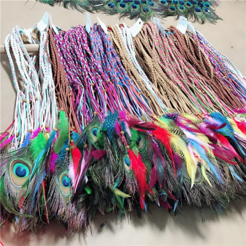 30PCs Bohemian Style Peacock Feather Headband Ladies Fashion Hippie Etnisk stil Huvudbonad Hårtillbehör