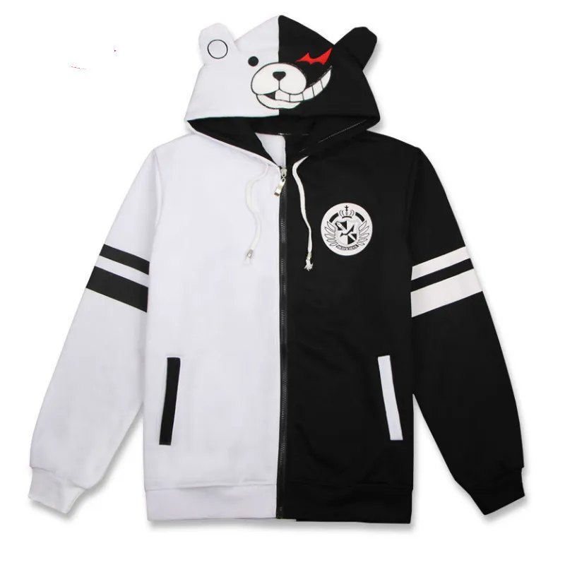 Merry Pretty Danganronpa Monokuma Cosplay Costume Unisex Bluza Bluza Kobiety Z Kapturem Swetry Męskie Dorywczo Czarny Biały Hoody MX200812