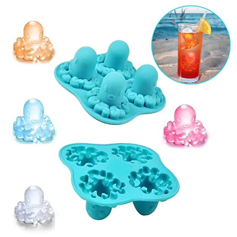 Creative Adorable Octopus Ice Mold New Silicone Ice Tray Mould Kitchen Bar Cooling Fruit Juice Drinking Cute Ice Cream Maker VT1516