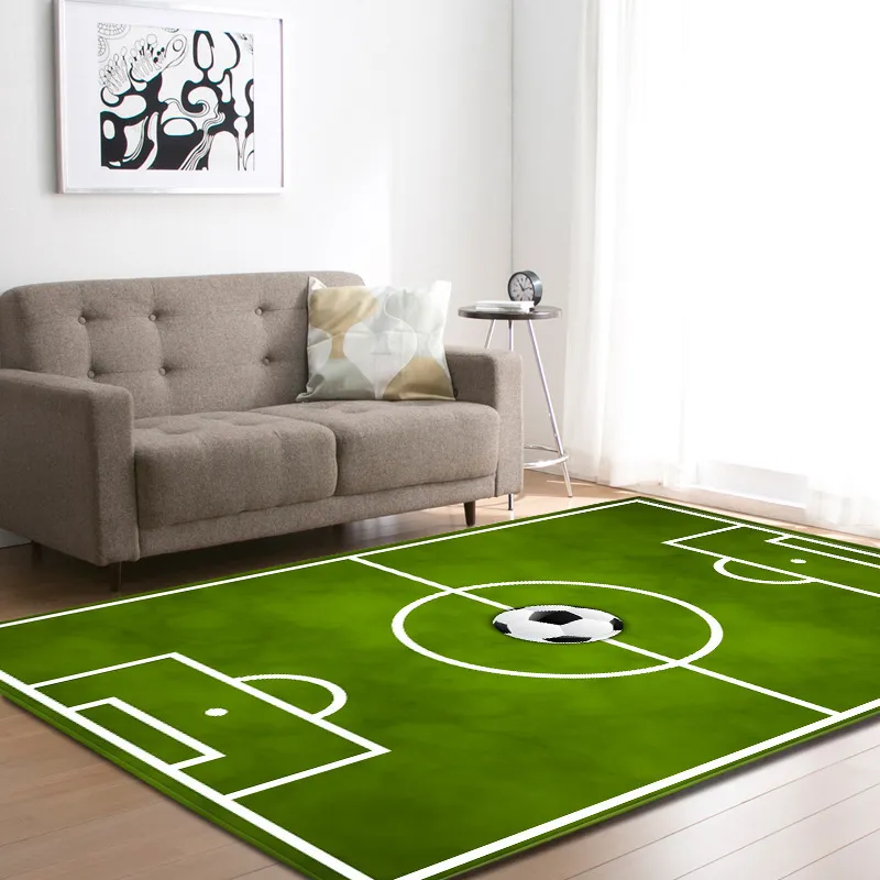 3Dサッカーフットボールフィールドラグカーペットの子供たちはベッドルーム装飾マットアンチスリップフランネルベッドサイドエリアラグパーラーリビングルームY269X