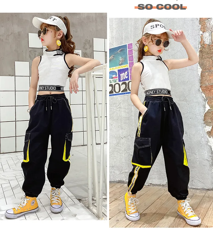 Modern Hip Hop Dance Mom Jeans Outfit For Girls Vest, Top, Pants