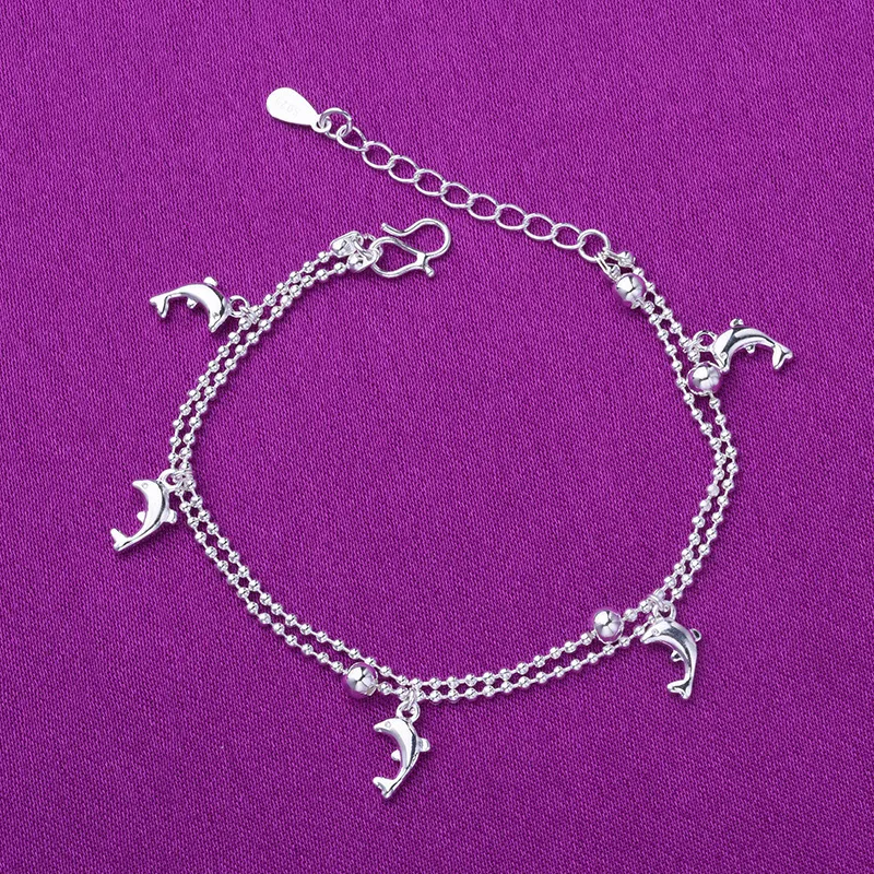 Bracelet de cheville en forme de dauphin à double couche pour femmes de style coréen