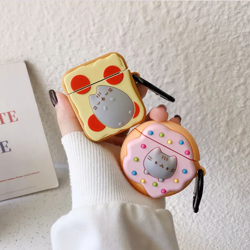 애플 블루투스 헤드셋 커버 airpods 케이스 도넛 토스트 만화 귀여운 고양이 블루투스 헤드셋 커버 3D 보호 쉘
