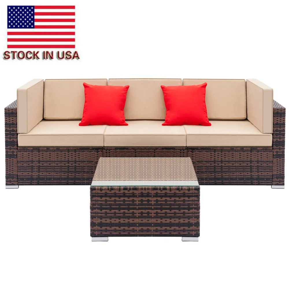 Custom Soft Fully Equipped Weaving Sofa Set with 2pcs Corner 1pcs Single Sofas & 1 pcs Coffee Table Comfort Rattan Chair